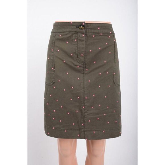 Boden Womans Chino Skirt UK 14R US 10R Army Green Pink Polka Dots NWT - Picture 1 of 7